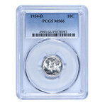 1934-D Mercury Silver Dime // PCGS Certified MS66 //  Deluxe Collector's Pouch