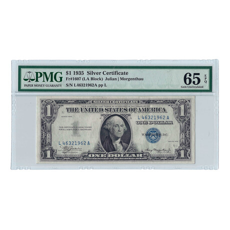1935 $1 Small Size Silver Certificate // PMG Certified Gem Uncirculated 65 EPQ