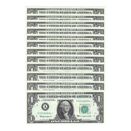 1963 $1 U.S. Federal Reserve Star Notes // 12 District Set ABCDEFGHIJKL // Deluxe Collector's Pouch