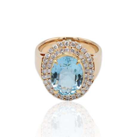 18K Yellow Gold Diamond + Aquamarine Ring // Ring Size: 6.25 // Pre-Owned