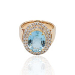 18K Yellow Gold Diamond + Aquamarine Ring // Ring Size: 6.25 // Pre-Owned