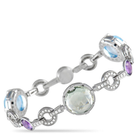 Bvlgari // Parentesi 18K White Gold Diamond + Topaz + Amethyst Bracelet // 7.5" // Estate