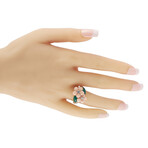 Van Cleef & Arpels // 18K Yellow Gold Diamond + Coral + Chrysoprase Flower Ring // Ring Size: 7.5 // Estate