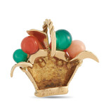 Van Cleef & Arpels // 18K Yellow Gold Coral + Chrysoprase Basket Charm // Charm Only // Estate