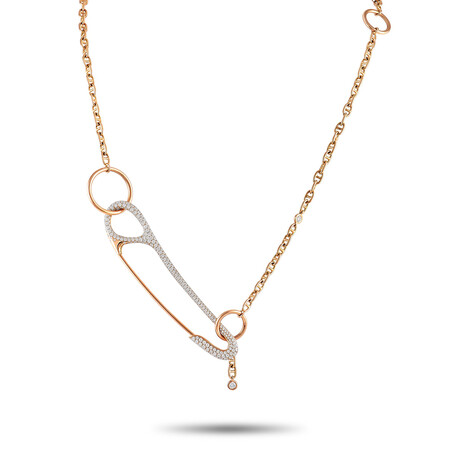 Hermes // Chaine d'Ancre Punk 18K Rose Gold Diamond Necklace // 26" // New