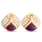 Bulgari // 18K Yellow Gold Diamond + Amethyst Clip-On Earrings // Estate