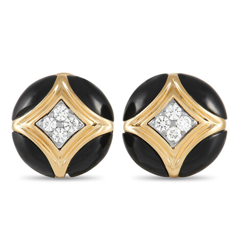 Van Cleef & Arpels // 18K Yellow Gold Diamond + Onyx Earrings // Estate