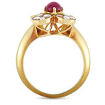 Van Cleef & Arpels // Trefle 18K Yellow Gold Diamond + Cabochon Ruby Ring // Ring Size: 5 // Estate