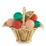 Van Cleef & Arpels // 18K Yellow Gold Coral + Chrysoprase Basket Charm // Charm Only // Estate