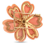 Van Cleef & Arpels // Rose de Noel 18K Yellow Gold Diamond + Coral Brooch // Estate