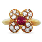 Van Cleef & Arpels // Trefle 18K Yellow Gold Diamond + Cabochon Ruby Ring // Ring Size: 5 // Estate