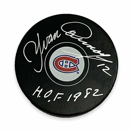 Yvan Cournoyer // Montreal Canadians // Autographed Puck + Inscription