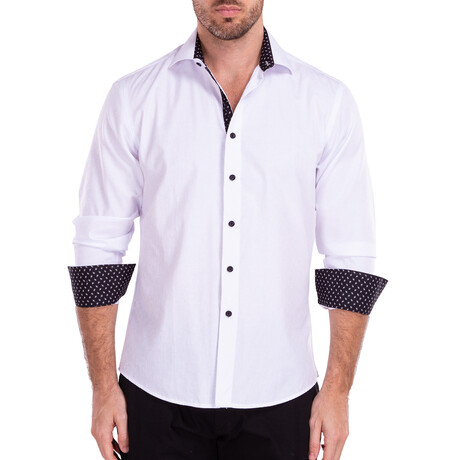 Paisley Texture + Solid Long Sleeve Button-Up Shirt // Turquoise (XS)