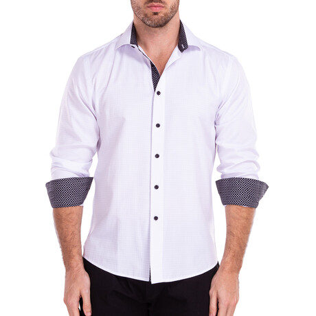 Windowpane Texture Long Sleeve Button-Up Shirt // White (XS)