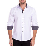 Windowpane Texture Long Sleeve Button-Up Shirt // White (L)