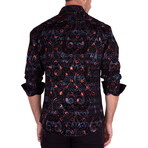 Baroque Effect + Velvet Texture Long Sleeve Button-Up Shirt // Black (3XL)