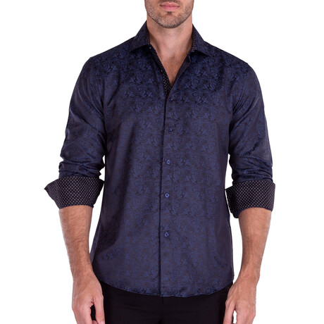 Subtle Paisley Long Sleeve Button-Up Shirt // Navy (XS)