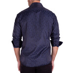 Subtle Paisley Long Sleeve Button-Up Shirt // Navy (XS)