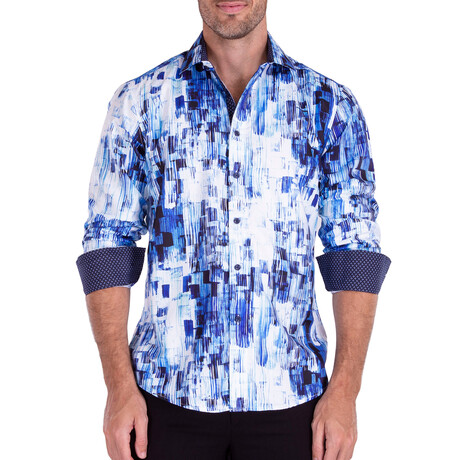 Brush Strokes Long Sleeve Button-Up Shirt // Blue + White (XS)