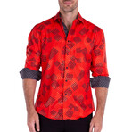 Wild Greek Key Print Long Sleeve Button-Up Shirt // Red (S)