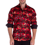 Greek Criss-Cross Metallic Long Sleeve Button-Up Shirt // Red + Black (2XL)