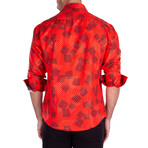 Wild Greek Key Print Long Sleeve Button-Up Shirt // Red (M)