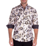 Gold Mandala + Flower Long Sleeve Button-Up Shirt // White + Black (XL)