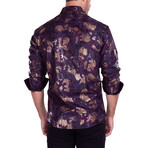Diamond + Metallic Baroque Print Long Sleeve Button-Up Shirt // Navy (3XL)