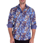 Abstract Art Print Long Sleeve Button-Up Shirt // Blue (XL)