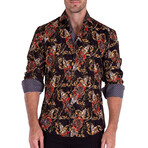 Mixed Baroque Style + Velvet Texture Long Sleeve Button-Up Shirt // Black (3XL)