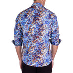 Abstract Art Print Long Sleeve Button-Up Shirt // Blue (2XL)