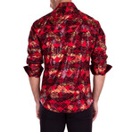 Greek Criss-Cross Metallic Long Sleeve Button-Up Shirt // Red + Black (XL)