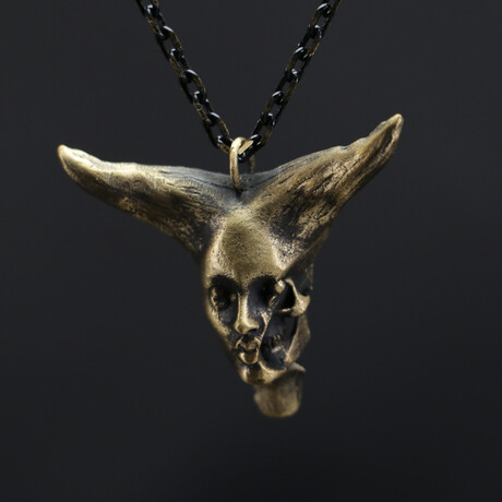 Skull + Horn Handmade Gothic Necklace (19.69")