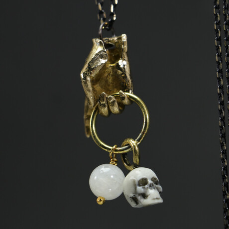 Hand + Skull Moonstone Necklace (19.69")