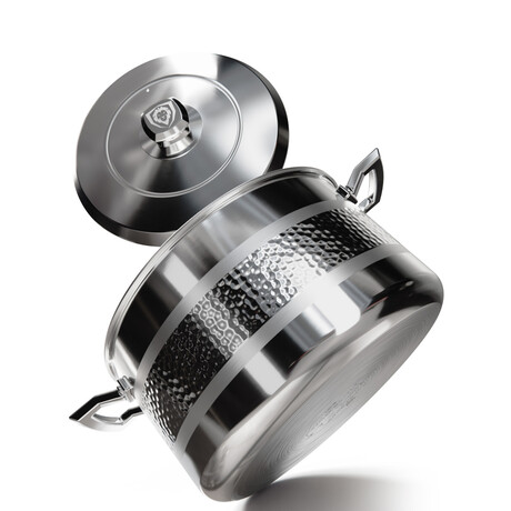 Dalstrong // 8qt. Copper Core Stock Pot // 5 Ply // Silver Hammered Finish with Lid