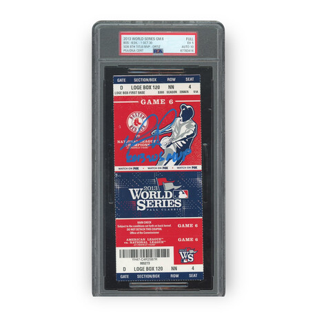 David Ortiz // 2013 World Series Game 6 Ticket // Autographed + Inscription // PSA 5 w/ 10 Auto Grade