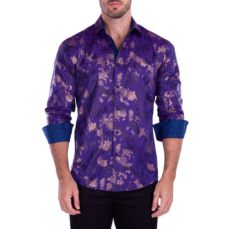 Metallic Long Sleeve Button-Up Shirt // Purple (XL)