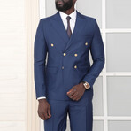 2-Piece Slim Fit Double Breasted 2x6 Gold Button Suit // Indigo (Euro: 56)