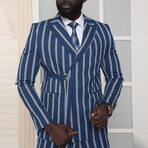 Logan 2-Piece Slim Fit Suit // Navy Wide Stripe (Euro: 50)