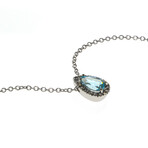 Sorrento 18K White Gold Diamond + Aquamarine Necklace // 17"- 18" // Store Display