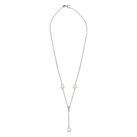 18K White Gold Diamond + Pearl Necklace // 16" // Store Display