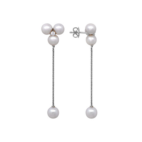 18K White Gold Diamond + Pearl Dangle Earrings // Store Display