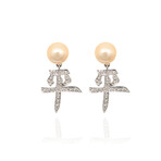 Mimi Milano Ideogrammi Peace 18K White Gold Diamond + Pearl Drop Earrings // Store Display