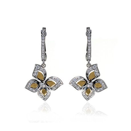 Piero Milano 18K White Gold + 18K Yellow Gold Diamond Drop Earrings // Store Display