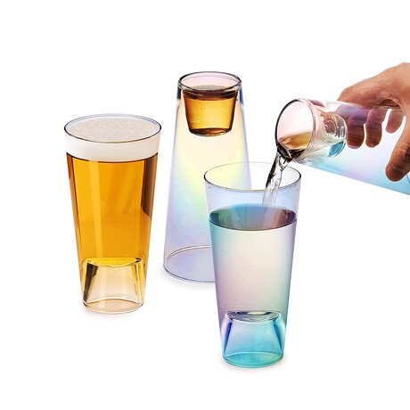 Set of 4 Iridescent Shot in the Pint Glass // 21oz