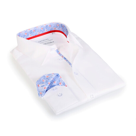 Contemporary Fit Dress Shirt // White with Light Blue Trim (S)