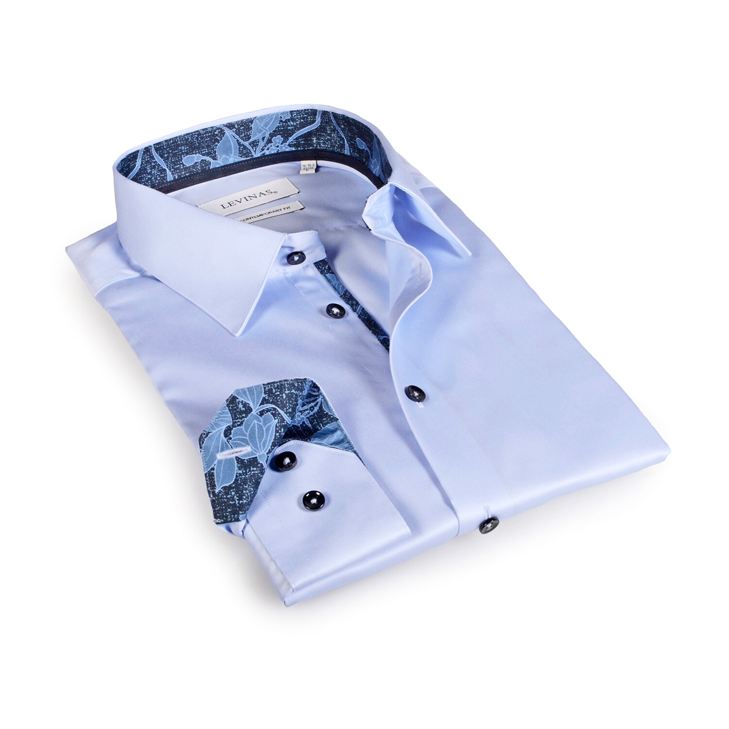 Contemporary Fit Dress Shirt // Light Blue with Navy Trim (S) - Levinas ...