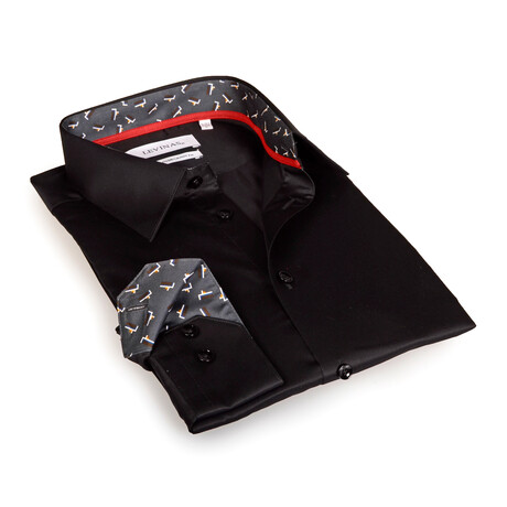 Contemporary Fit Dress Shirt // Black with Block Trim (S)