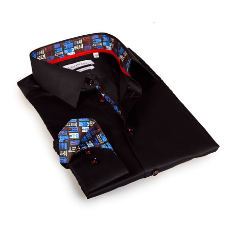 Contemporary Fit Dress Shirt // Black with Novelty Trim (S)