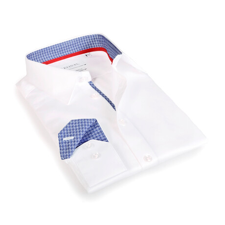 Contemporary Fit Dress Shirt // White with Navy Geo Trim (S)